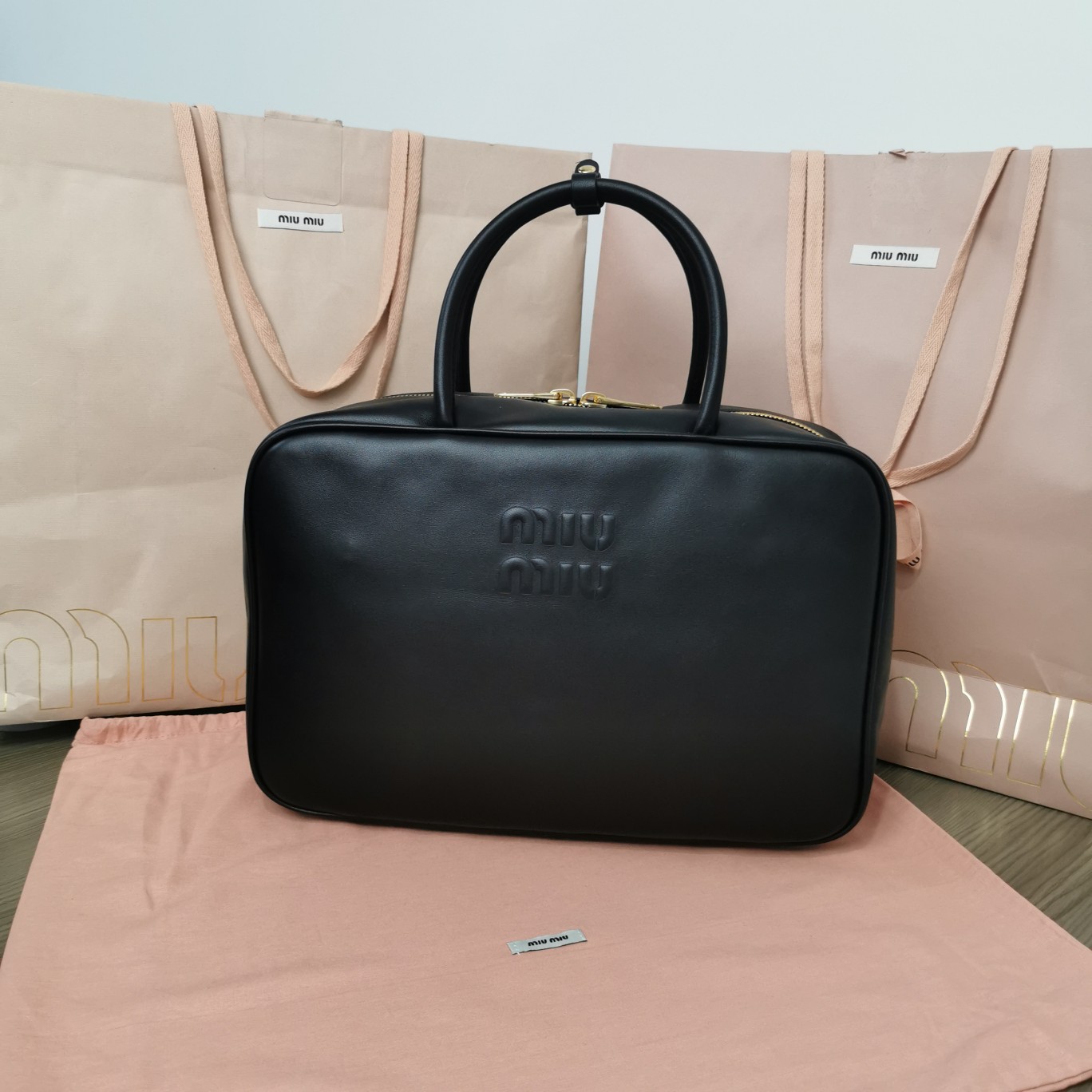 Miu Miu Top-Handle Leather Laptop Bag – Black