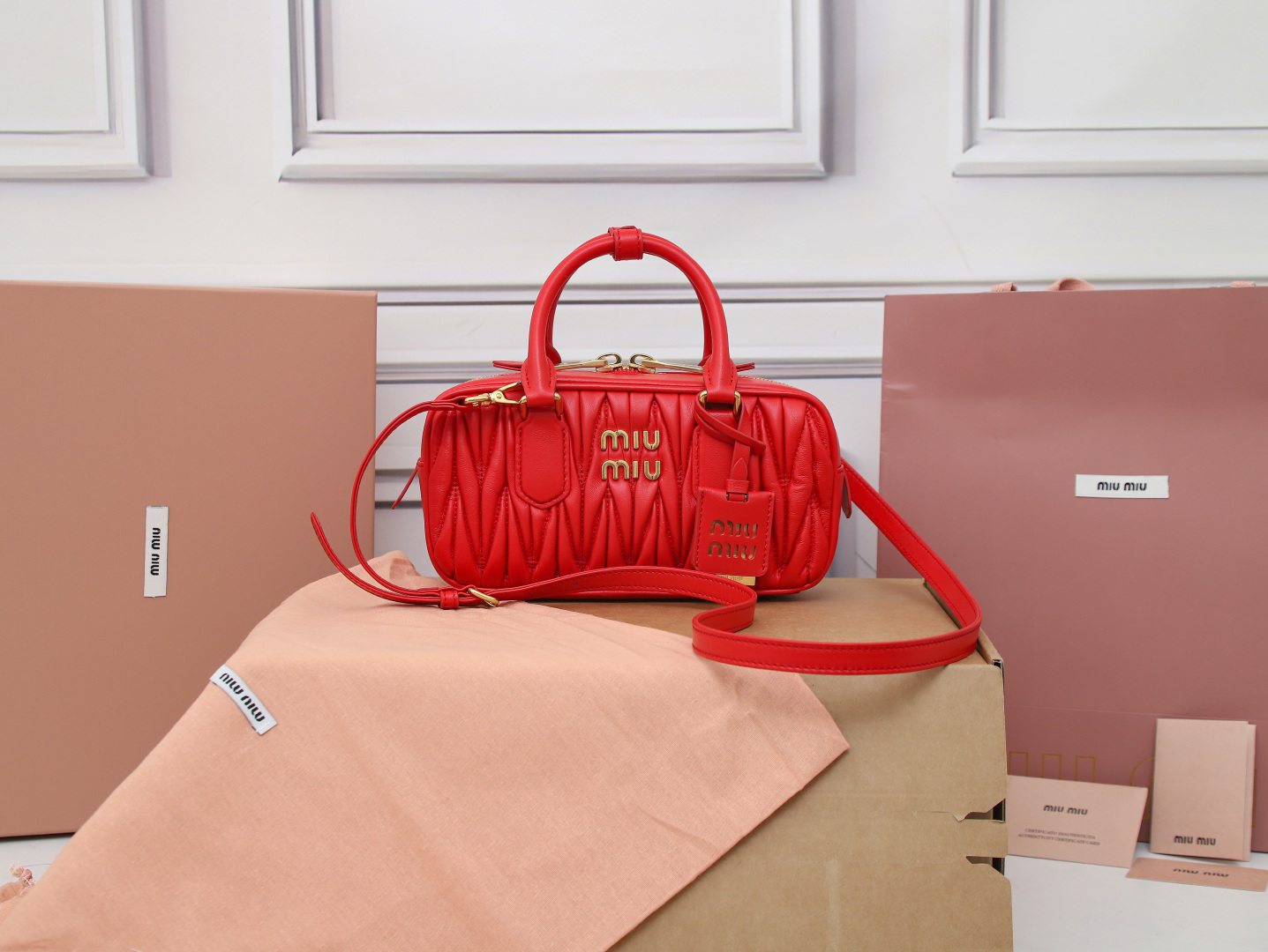 Miu Miu Red Arcadie Matelasse Handbag In  RED Cherry