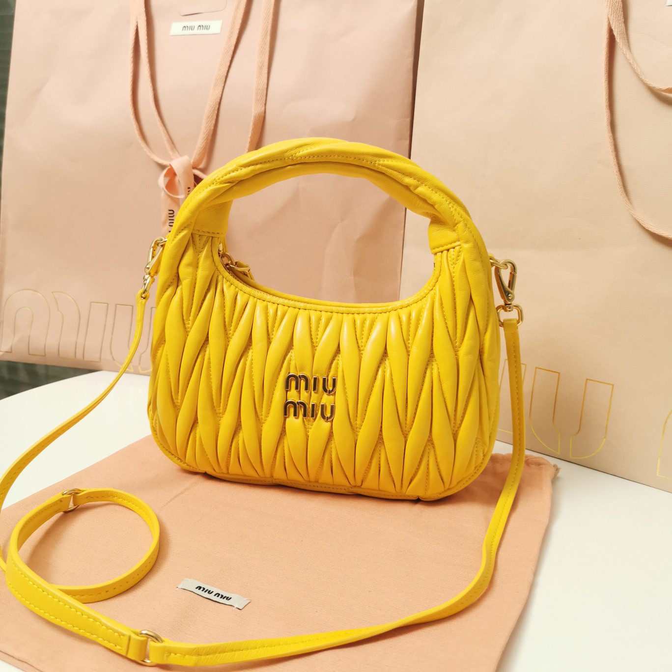 Miu Miu Mini Wander Matelassé Shoulder Bag | Yellow