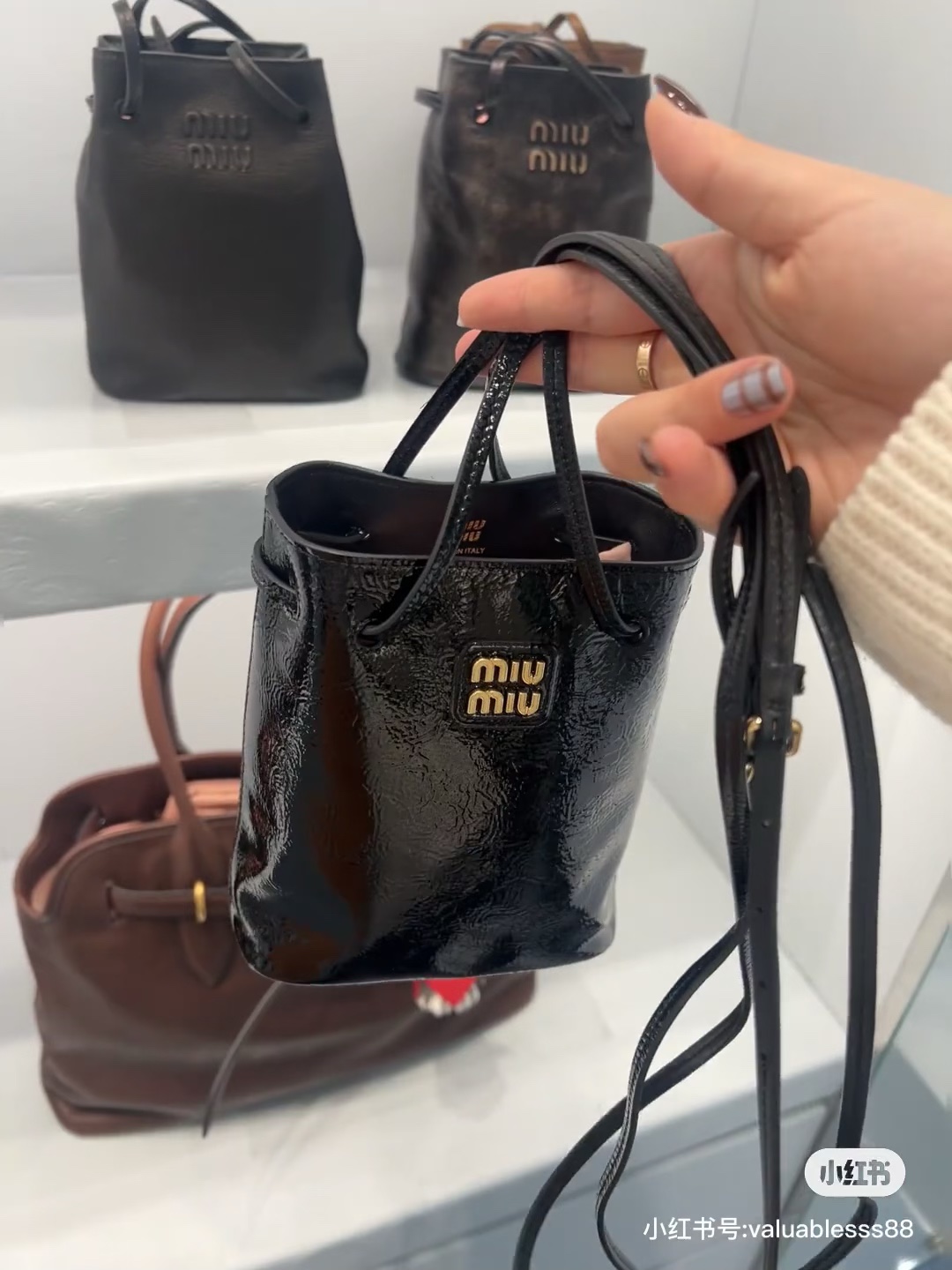 Miu Miu Naplak Patent Leather Shoulder Bag in Black