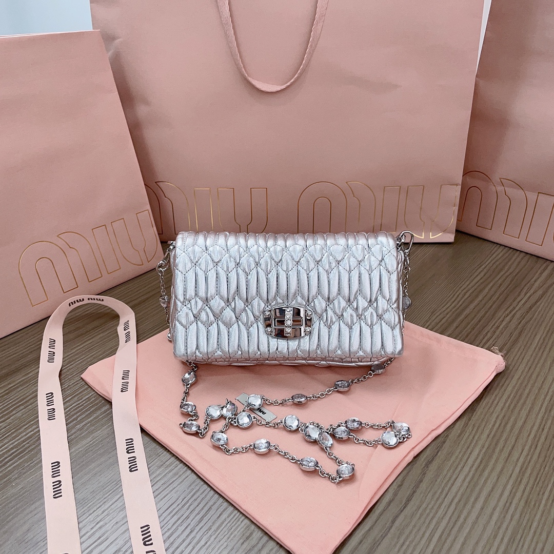 Miu Miu Silver Miu Crystal Nappa Leather And Crystal Mini-bag