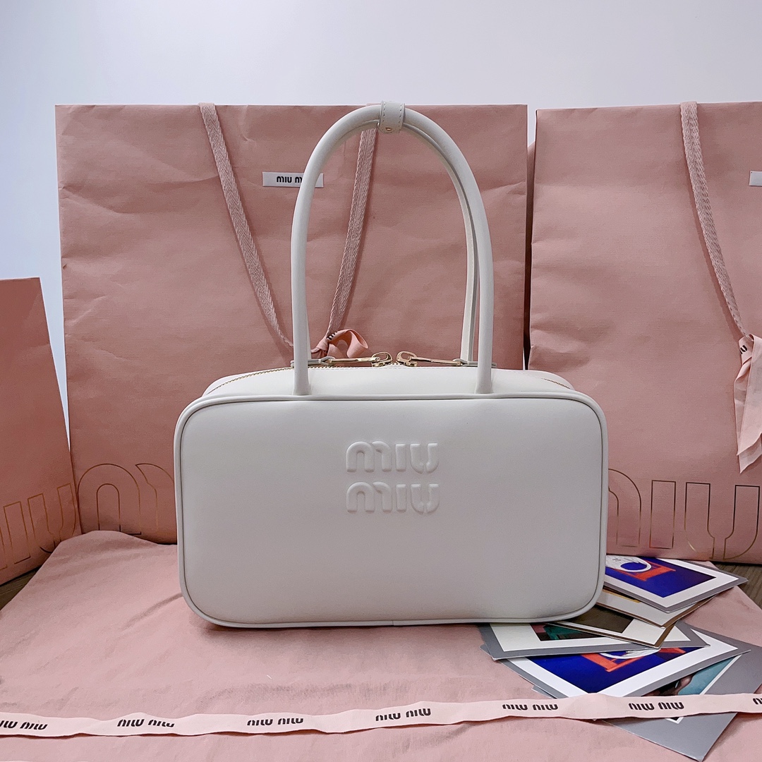 Miu Miu Leather Top Handle Bag – White