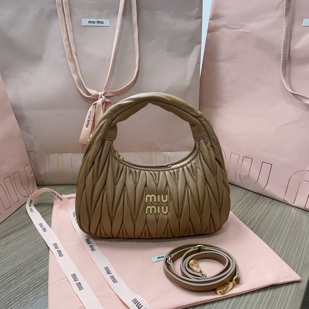 Miu Miu wander leather crossbody bag Miu Miu Camel in Leather –