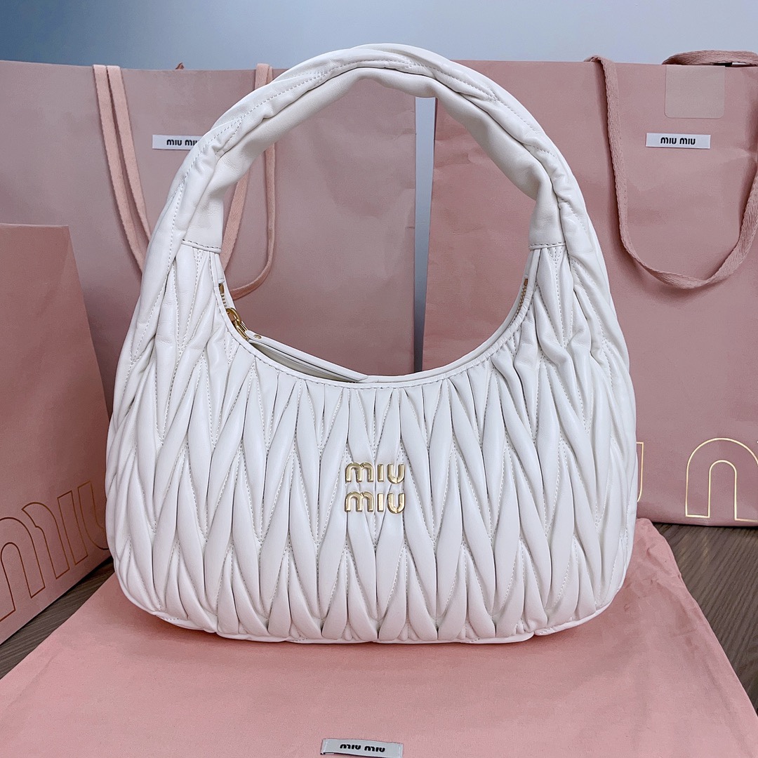 Miu Miu White Wander Matelassé Nappa Leather Hobo Bag | Miu Miu Miu Miu  01319