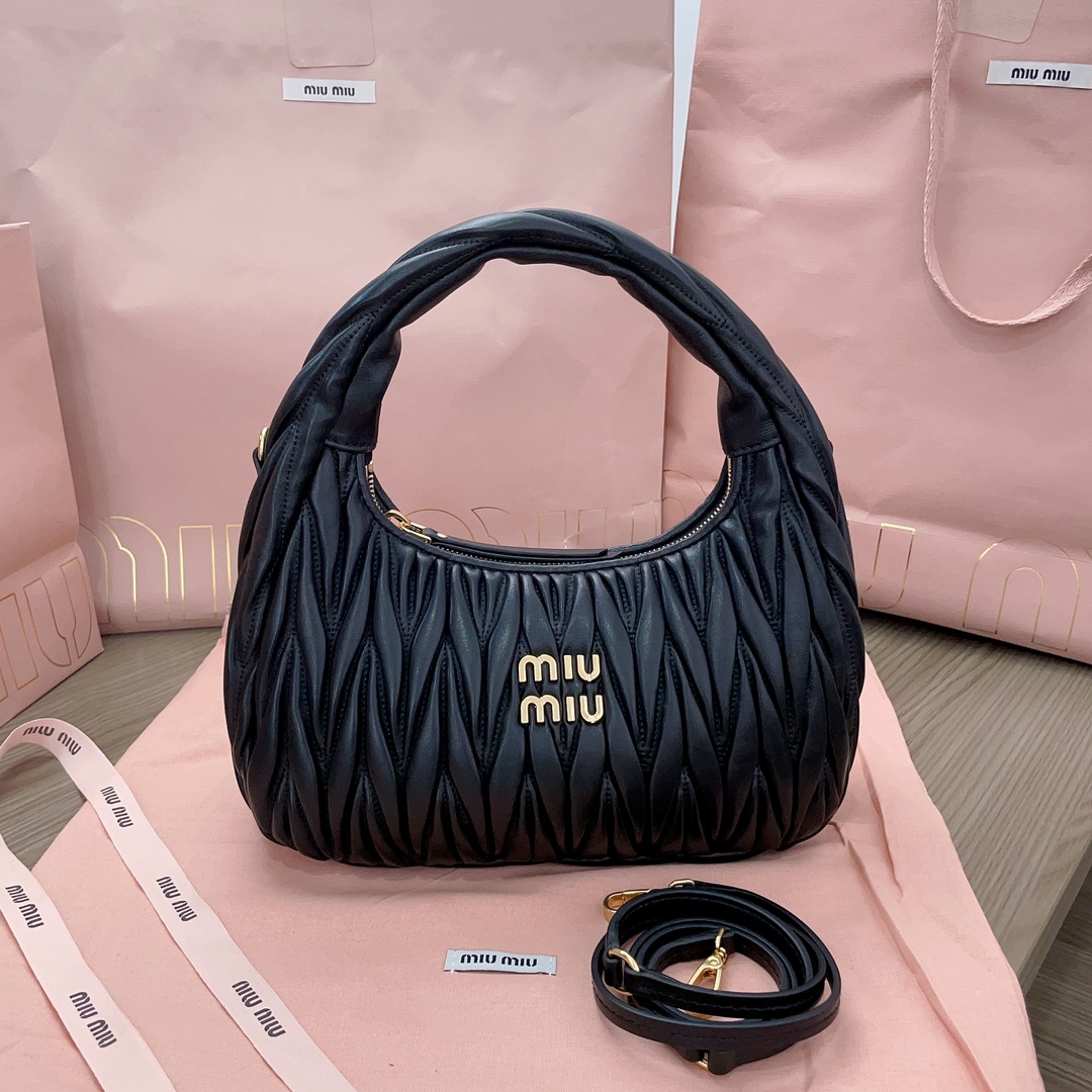 Miu Miu Black Wander Matelassé Nappa Leather Hobo Mini-bag | Miu