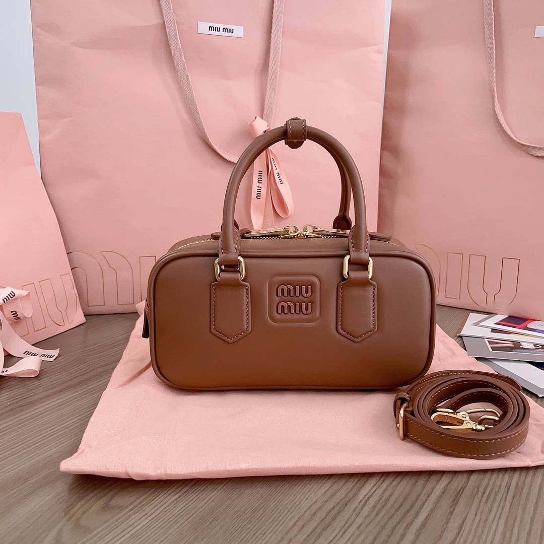 MIU MIU Calfskin Arcadie Top Handle Bag Cognac 1643542 |