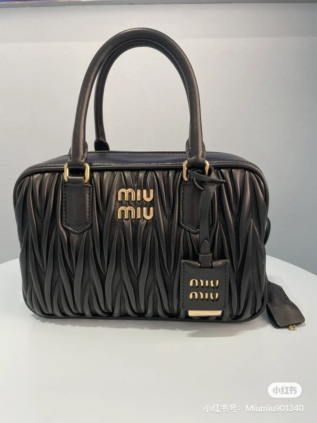 MIU MIU Nappa Matelasse Bauletto Top Handle Bag Black