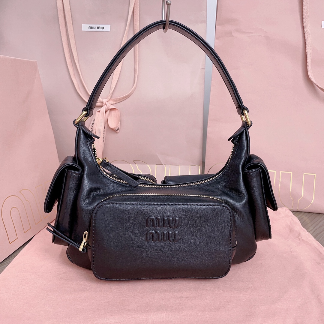 MIU MIU Nappa Multi Pocket Hobo Black 1579584 Miu Miu  01539