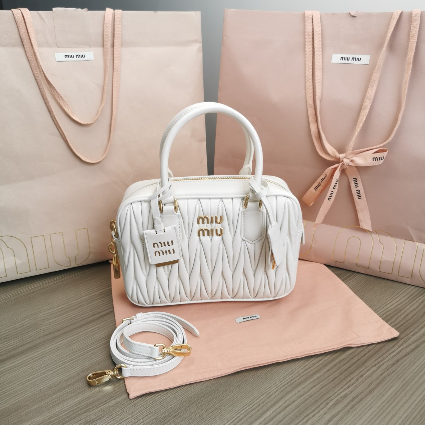 Miu Miu White Arcadie Matelassé Nappa Leather Bag | Miu Miu