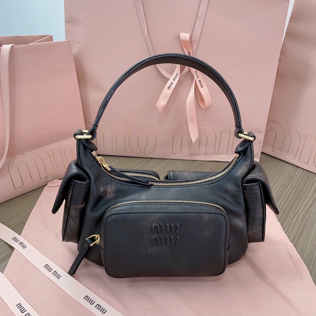 MIU MIU Nappa Multi Pocket Hobo Black 1659545