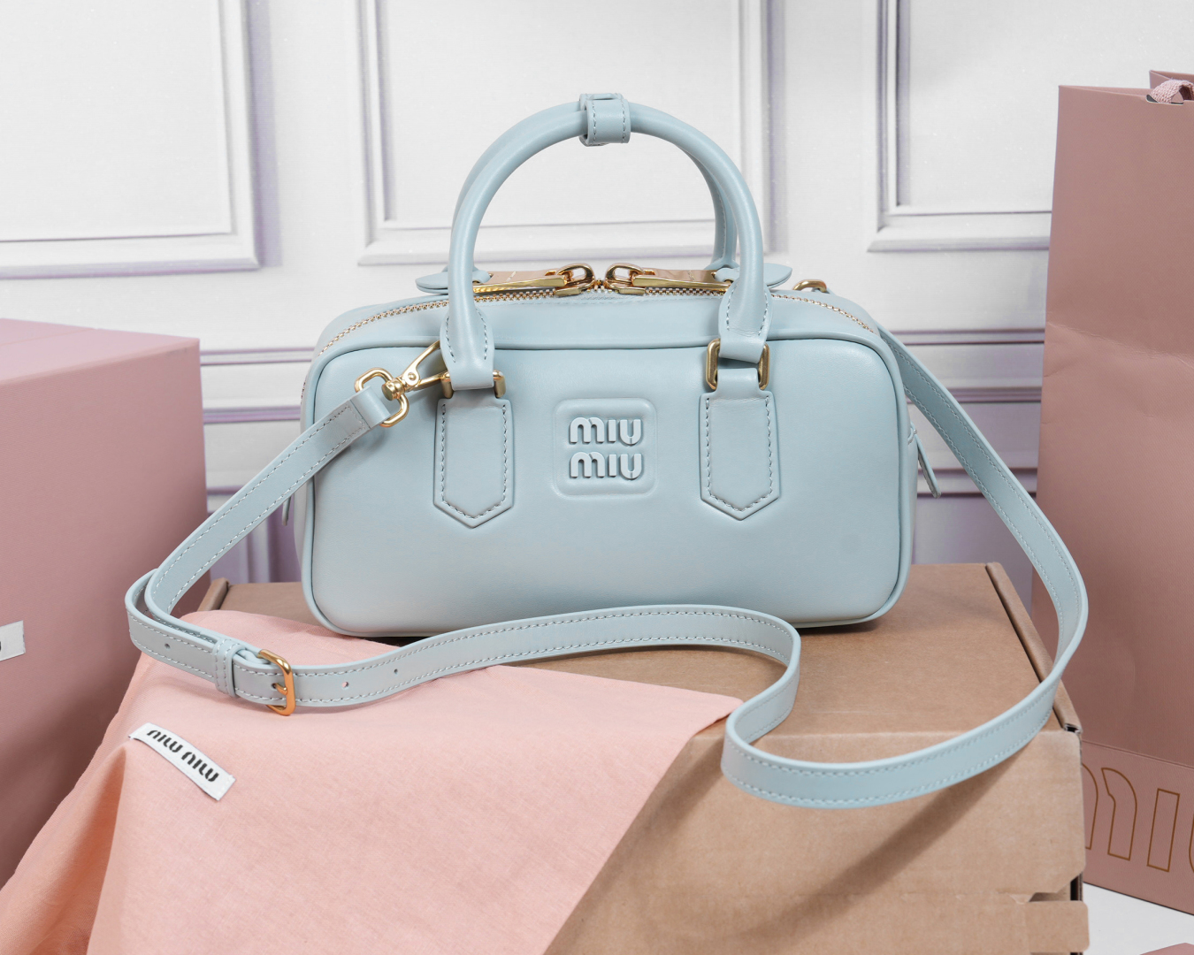 Miu Miu Lake Blue Arcadie Leather Bag | Miu Miu