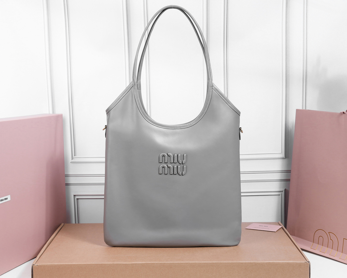 Miu Miu Chalk gray Ivy Leather Bag | Miu Miu