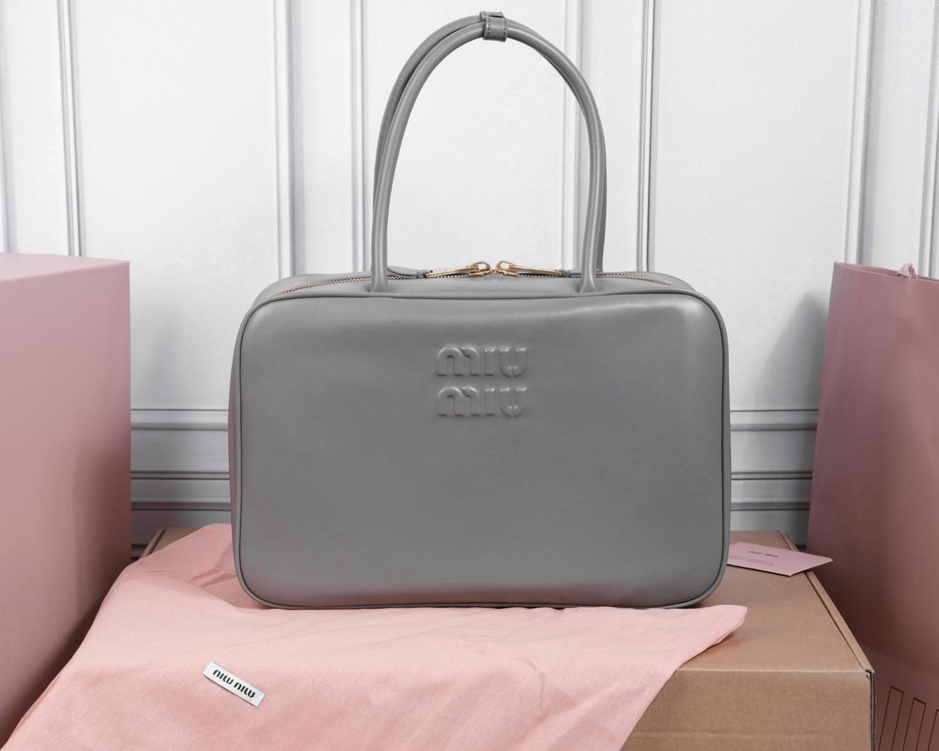 bag Miu Miu Leather Beau Bag ‘Clay Grey’ 5BB117-2CRW-
