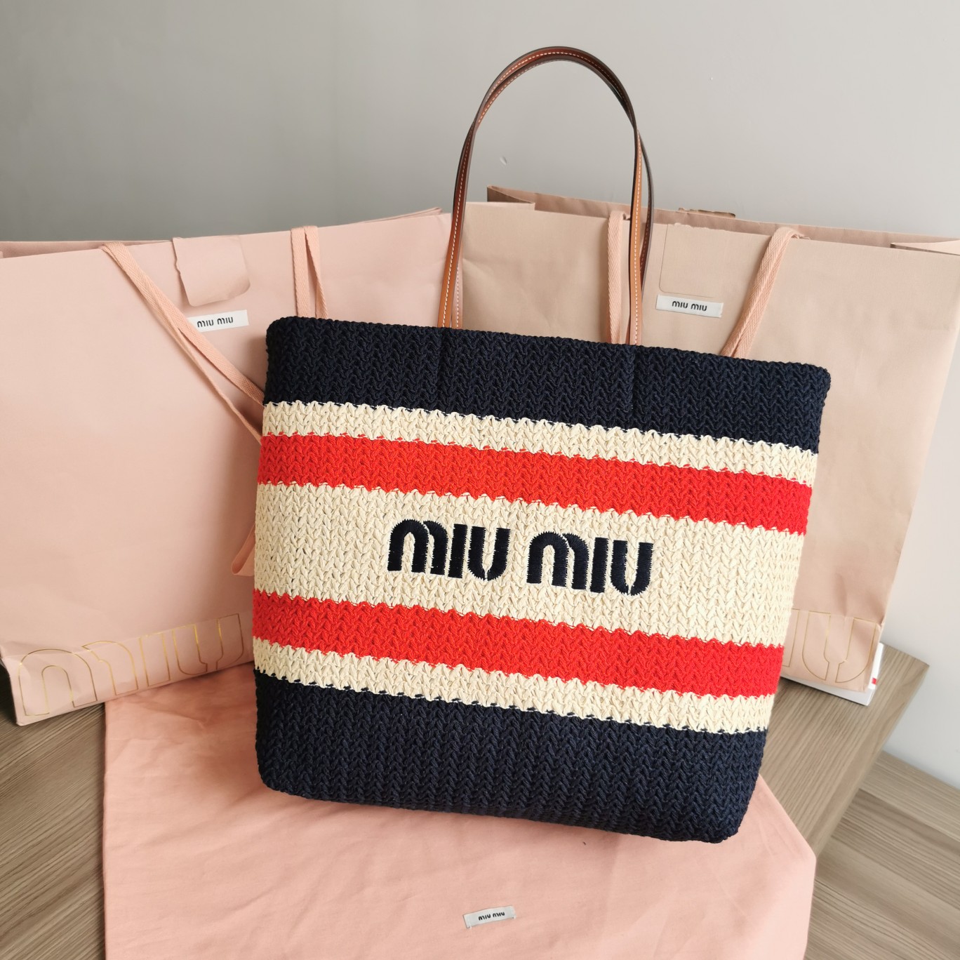 Buy Miu Miu Striped Rafia Tote Bag ‘Red/Blue’ – 5BG228V 000 2D03 F075R