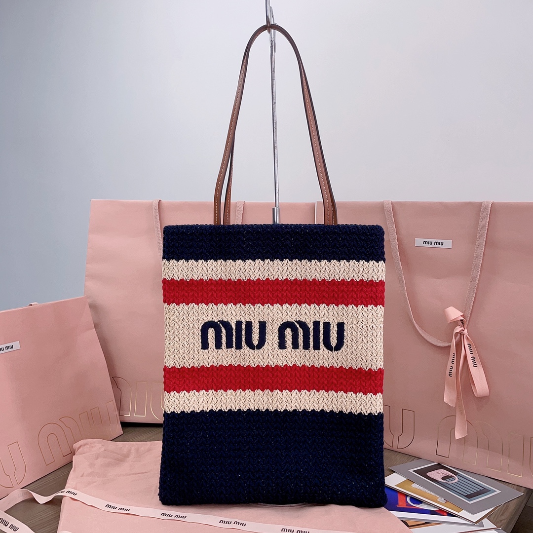 Miu Miu Striped Crochet Tote Bag | Neutrals black red