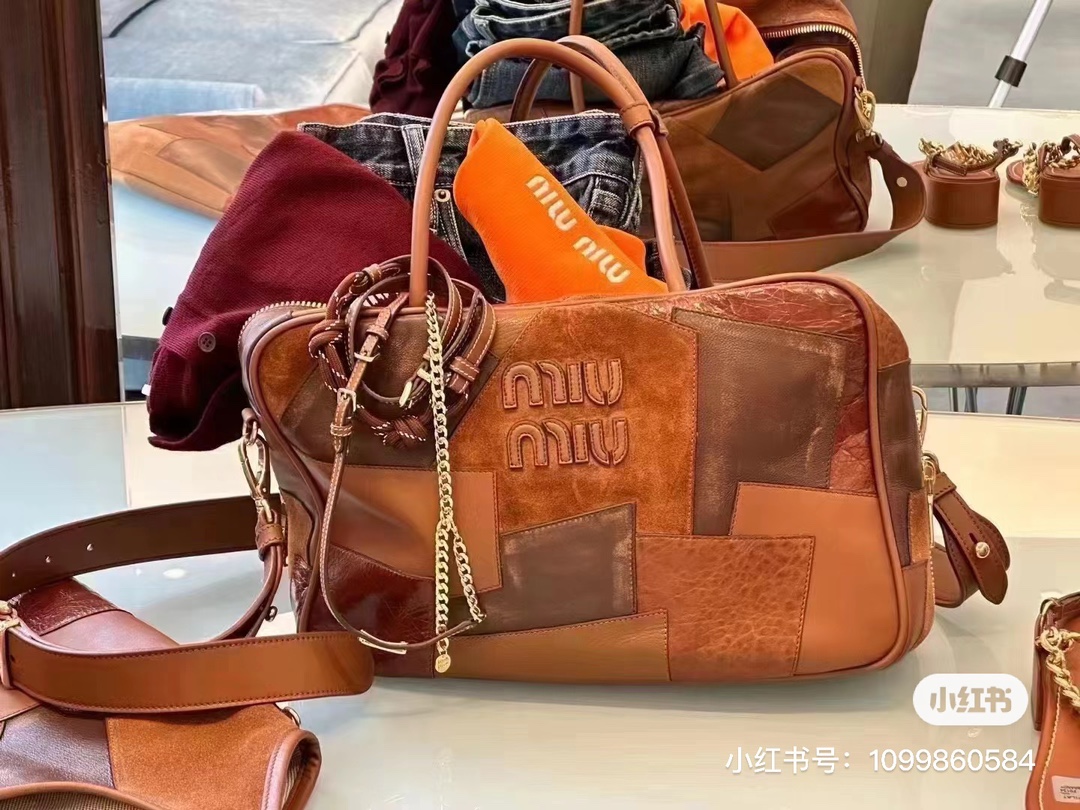 Miu Miu Leather Patchwork Beau 2024 – Brown Handle Miu Miu  01969