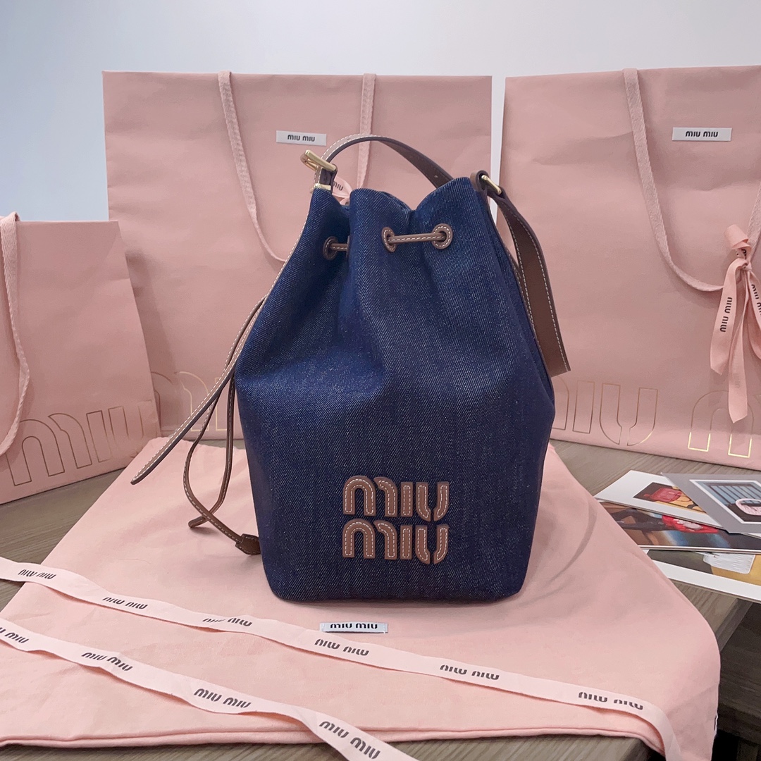 Pre-Owned Miu Miu Miu Shoulder Bag Blue Brown Denim