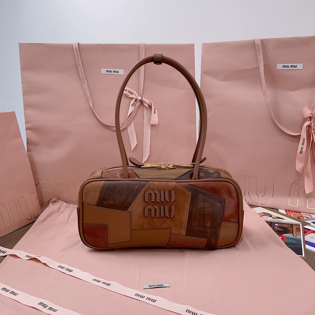 Miu Miu Cognac Leather Patchwork Beau Bag | Miu Miu