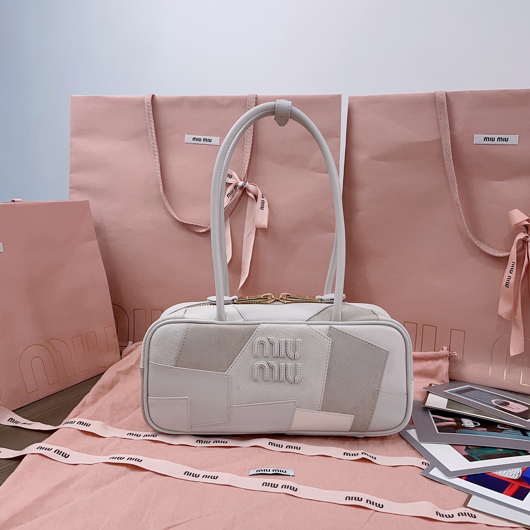 Miu Miu Cognac Beau Leather Patchwork Bag White