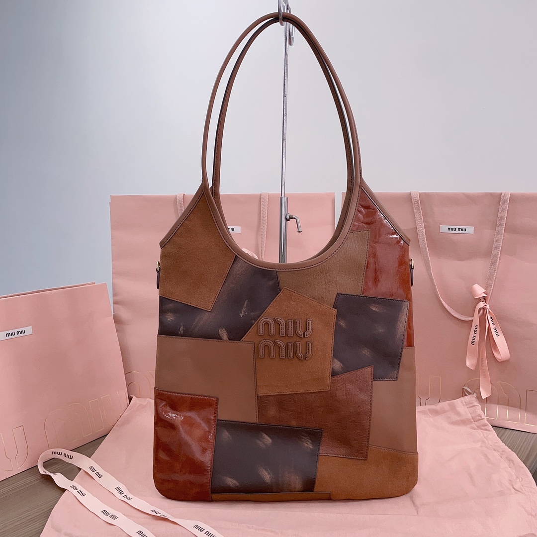 MIU MIU Nappa Patchwork Ivy Bag Cognac 1619056