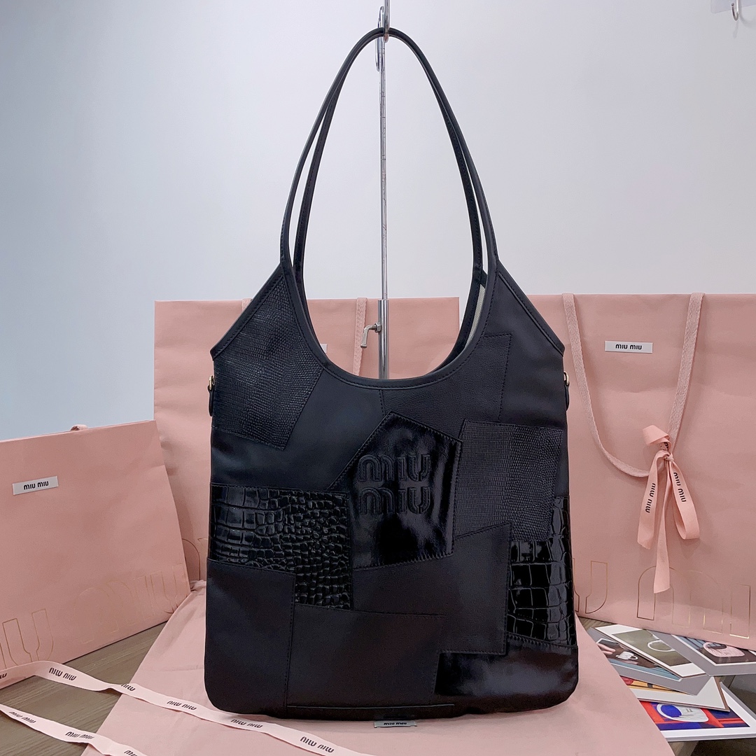 Miu Miu Patchwork Shoulder Bag – Black