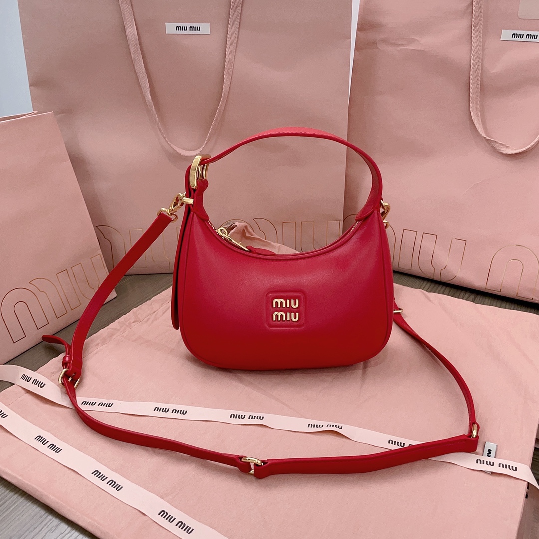 Miu Miu Red Leather Hobo Bag With Strap –