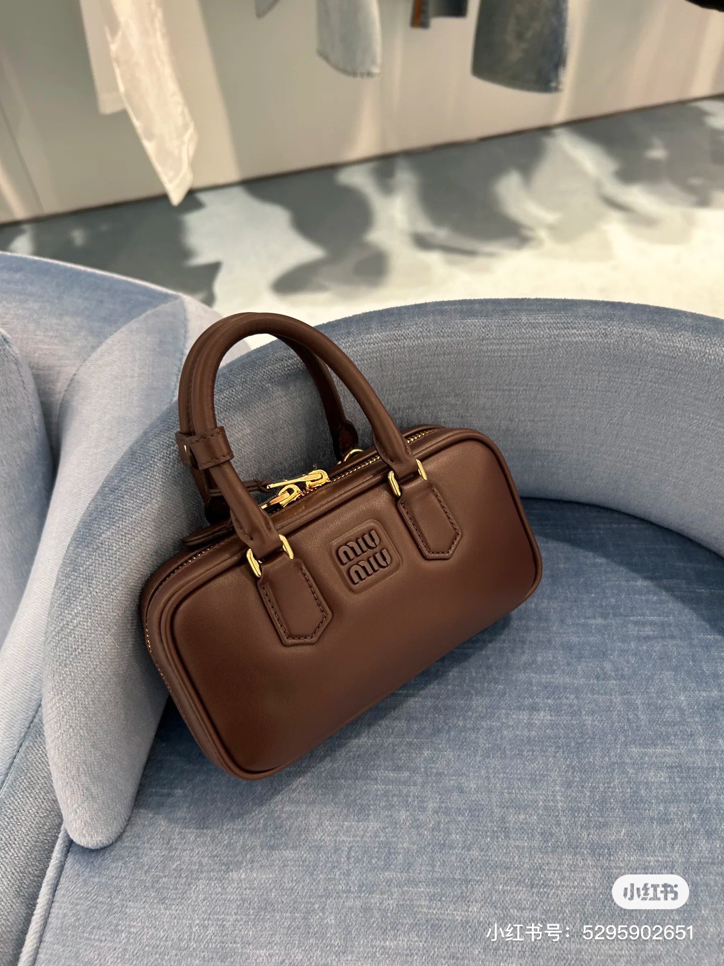 MIU MIU Calfskin Mini Arcadie Top Handle Bag Cognac