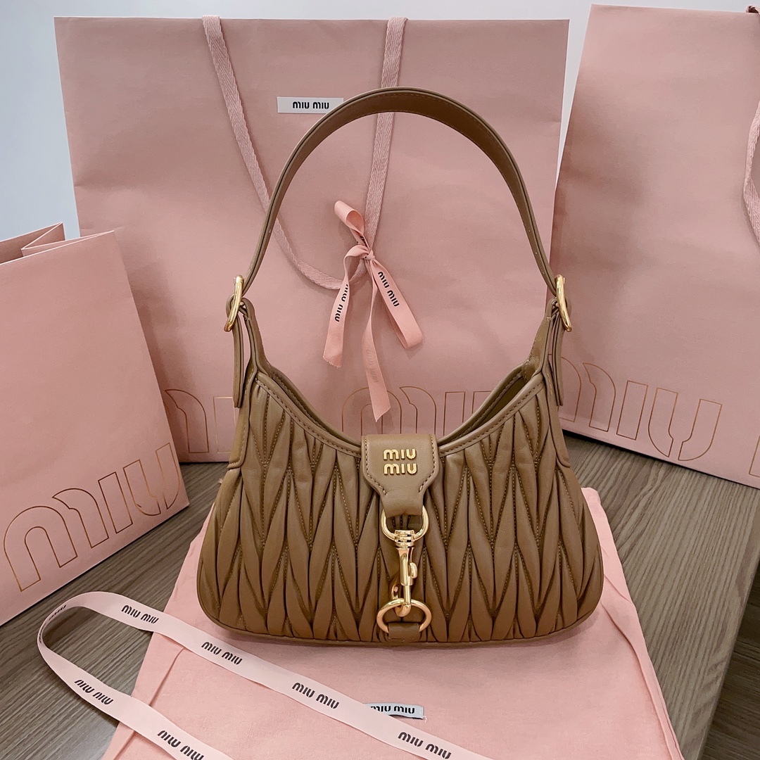 Miu Miu Matelassé Leather Hobo Bag – Brown |