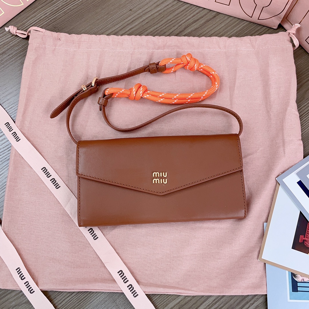 MIU MIU Nappa Wallet On Strap Cognac Orange 1434168