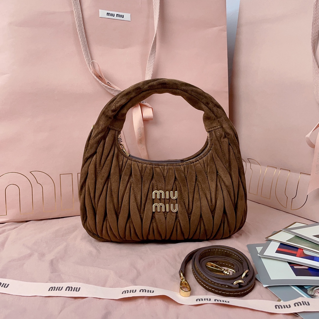 Miu Miu Cocoa Brown Wander Matelassé Suede Bag | Miu Miu