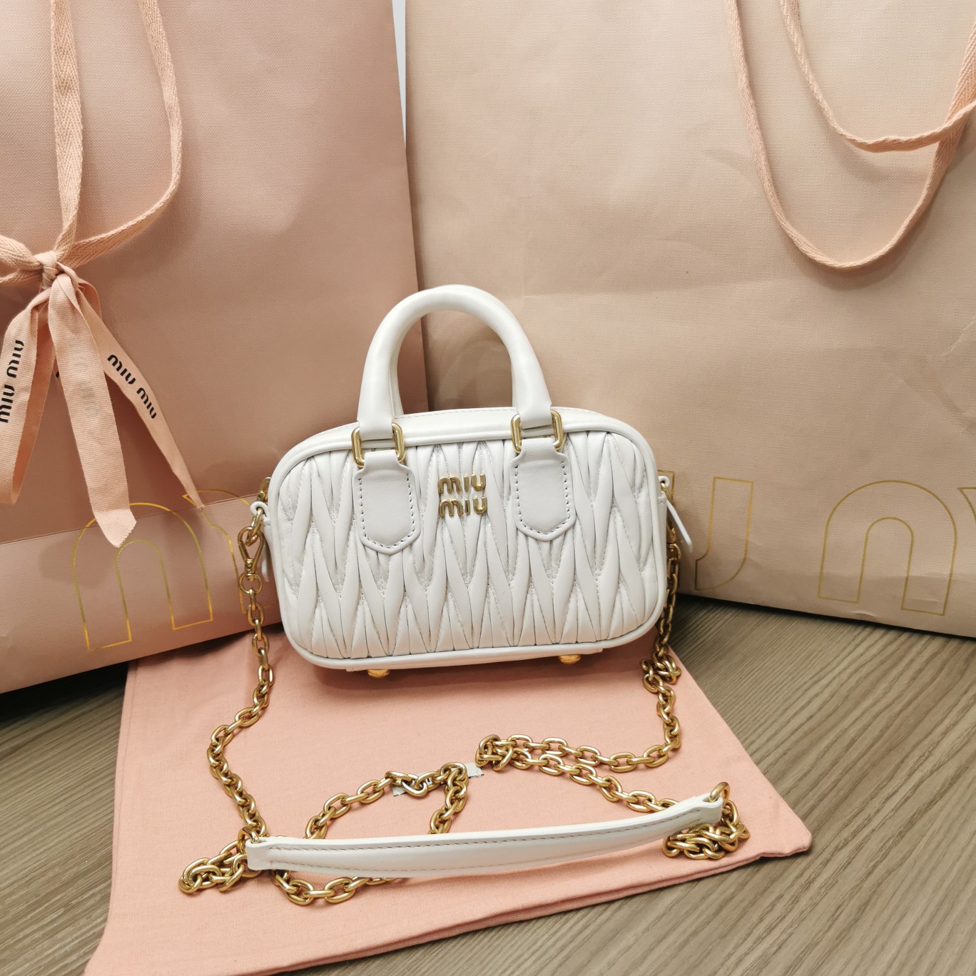Miu Miu White Arcadie Matelassé Nappa Leather Bag | Miu Miu