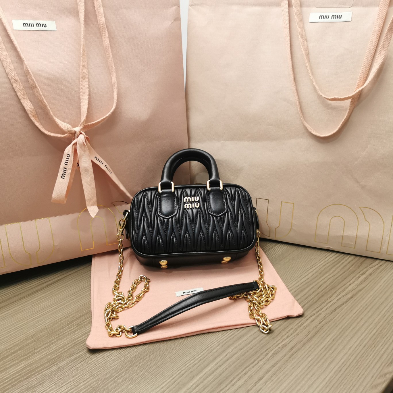 Miu Miu Matelasse Nappa Leather Top-Handle Bag Black