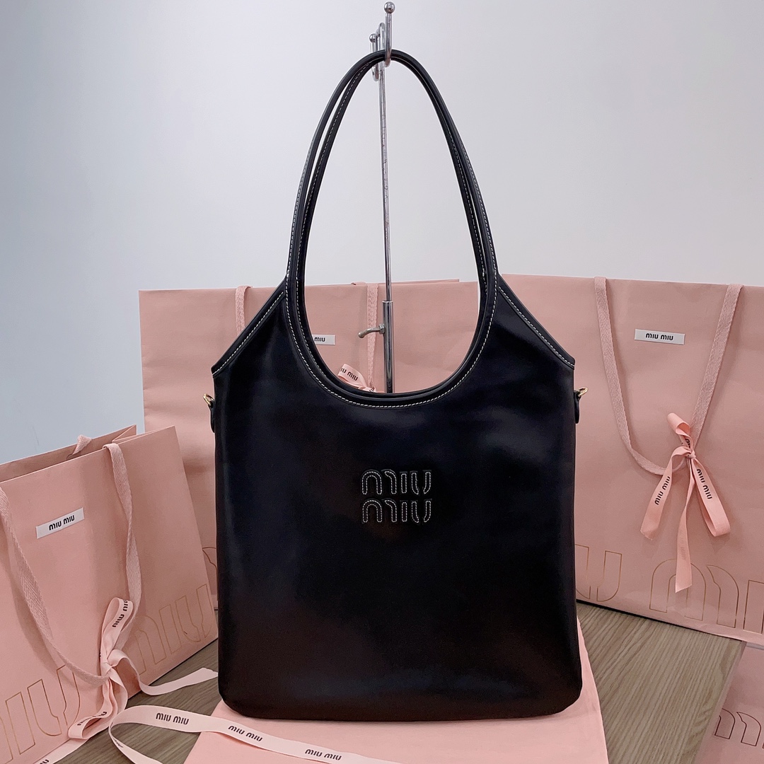 Miu Miu Ivy Leather Tote Bag Black 140367872 | eBay Miu Miu 03499