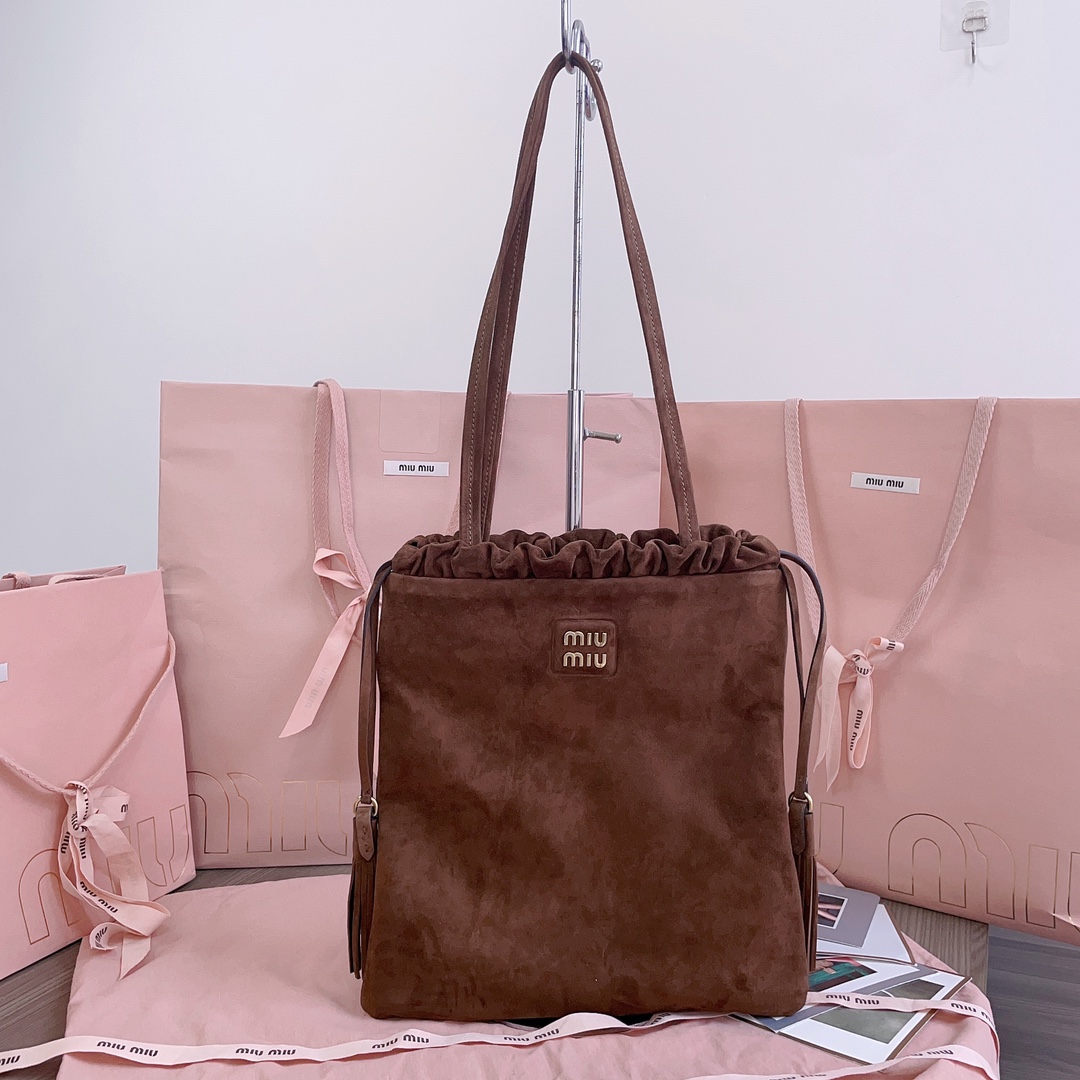 Miu Miu Suede Drawstring Bag – Brown |  Miu Miu 03598