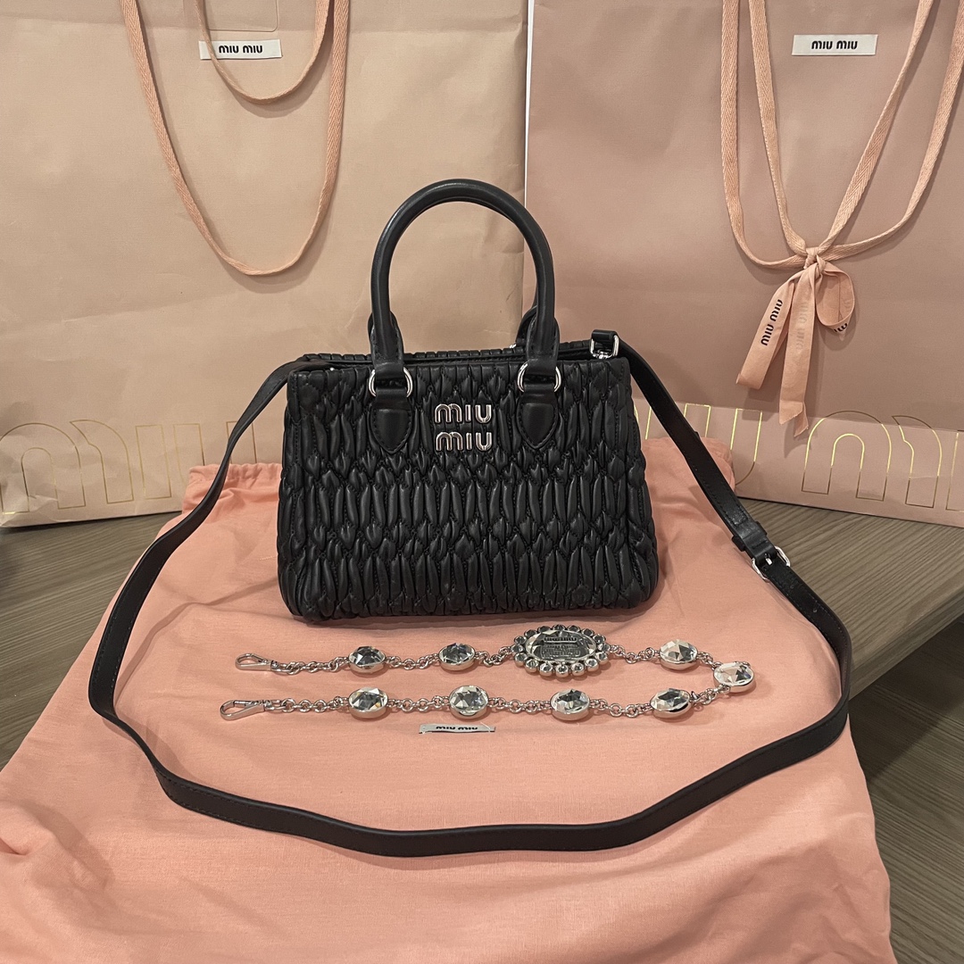 Miu Miu Women’s’ Miu Crystal Leather Handbag in Black |