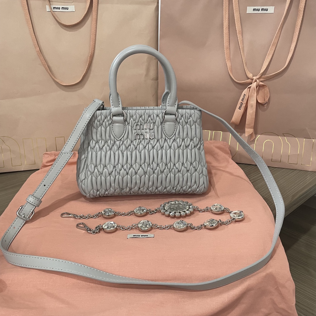 Miu Miu Matelasse Nappa Crystal Handbag gray Leath
