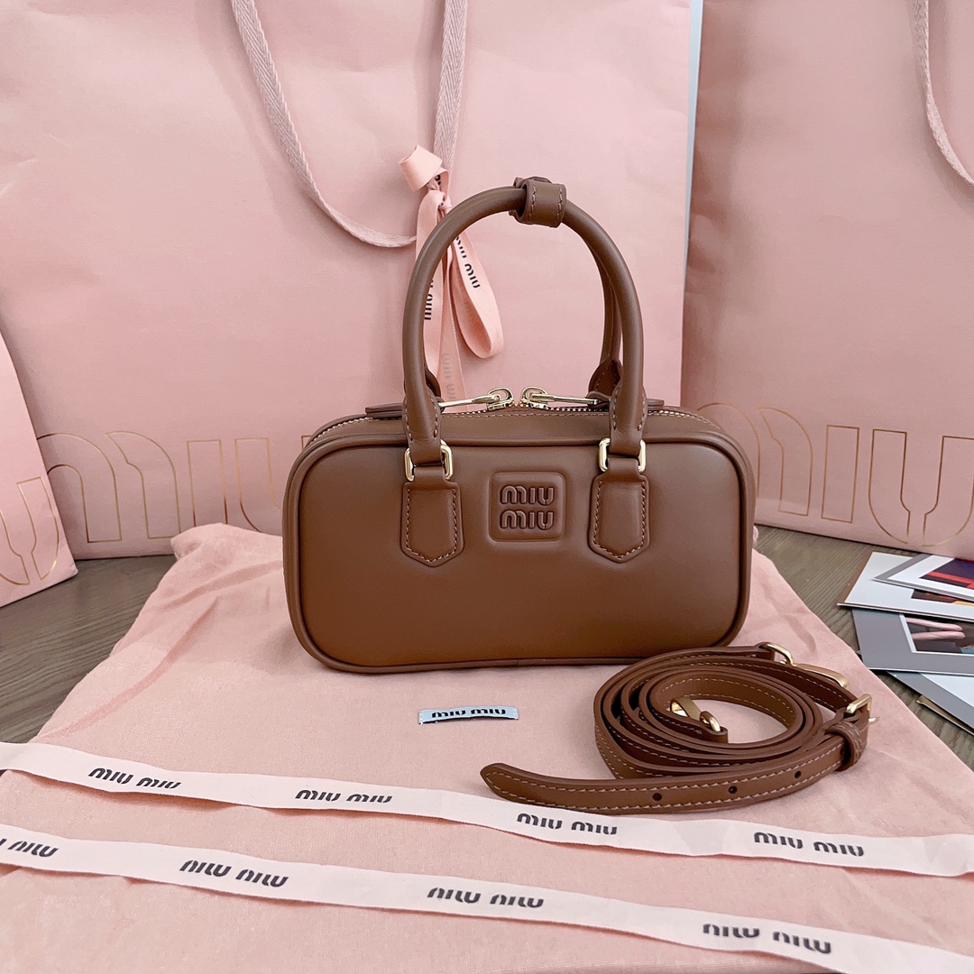 MIU MIU Calfskin Mini Arcadie Top Handle Bag Cognac 1618782