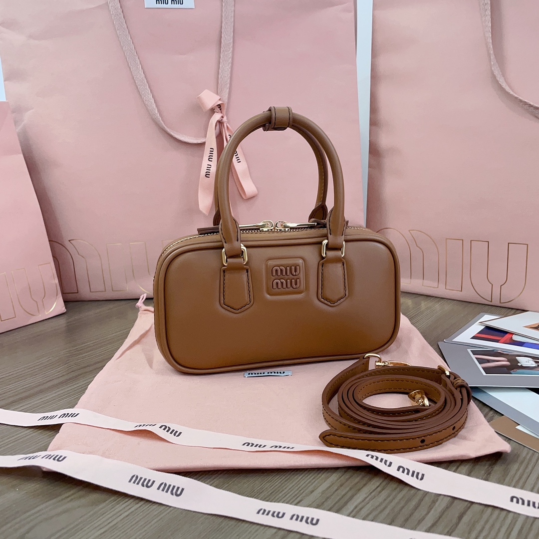 MIU MIU Calfskin Mini Arcadie Top Handle Bag Cognac 1618782
