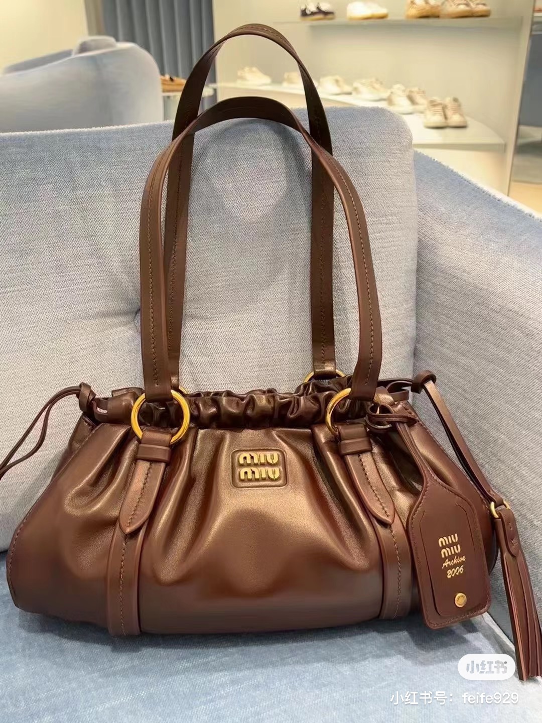 Miu Miu Caramel Nappa Leather Joie Shopping Bag in Brown
