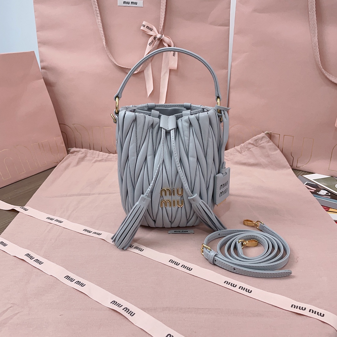 Miu Miu Matelassé Nappa Leather Bucket Bag in Gray |