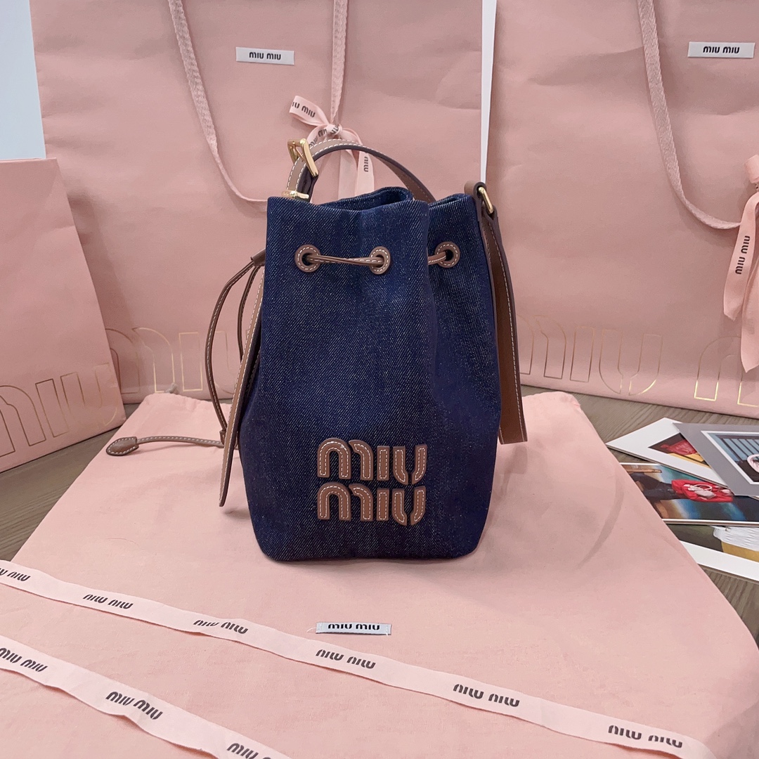 Pre-Owned Miu Miu Miu Shoulder Bag Blue Brown Denim