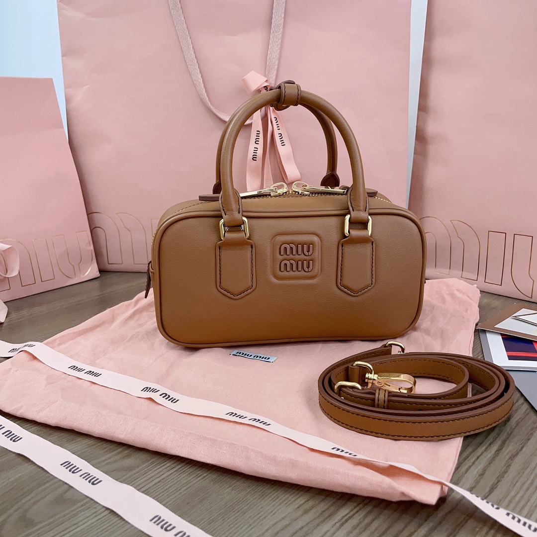 MIU MIU Calfskin Mini Arcadie Top Handle Bag Cognac 161878