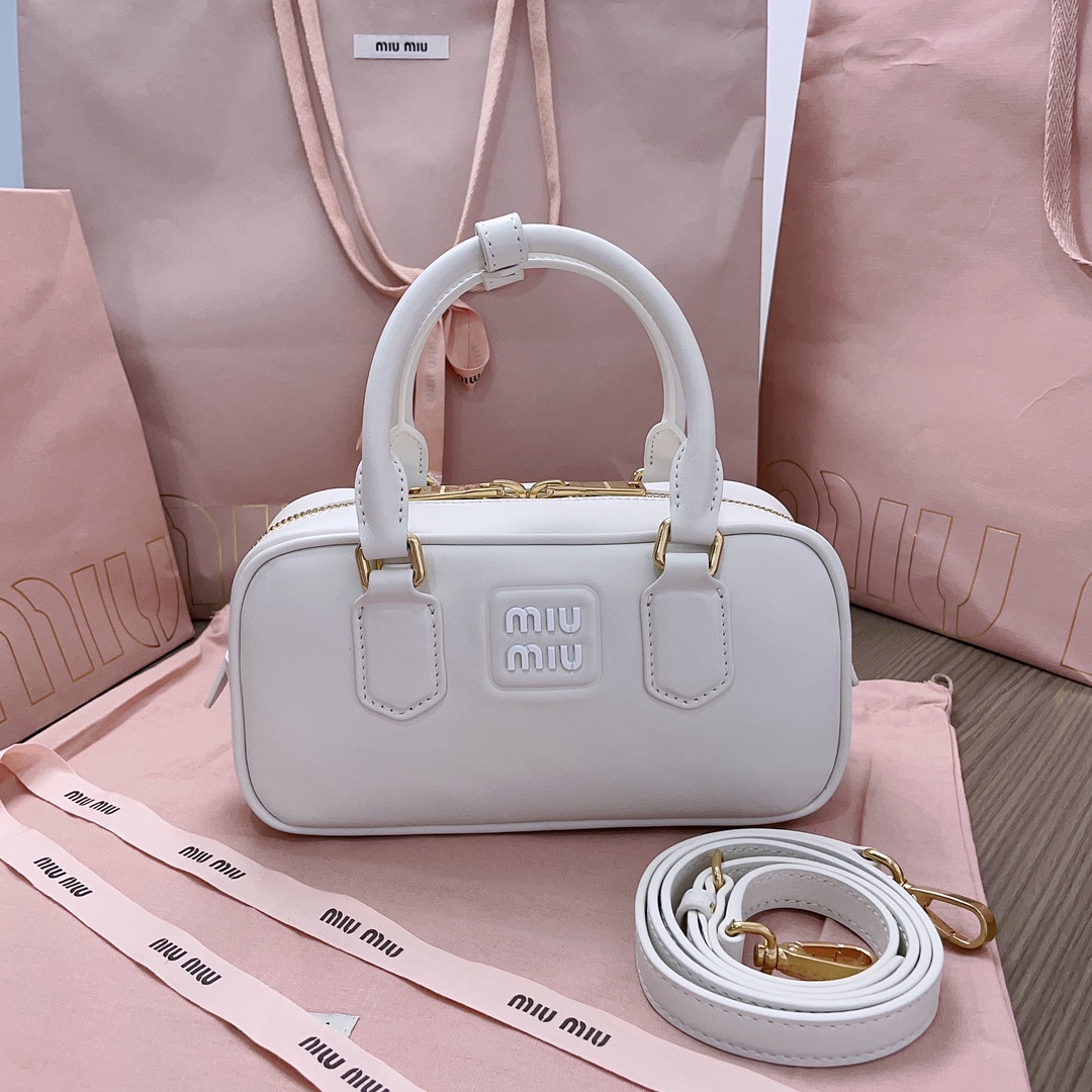 Miu Miu Signature Arcadie Leather Mini white