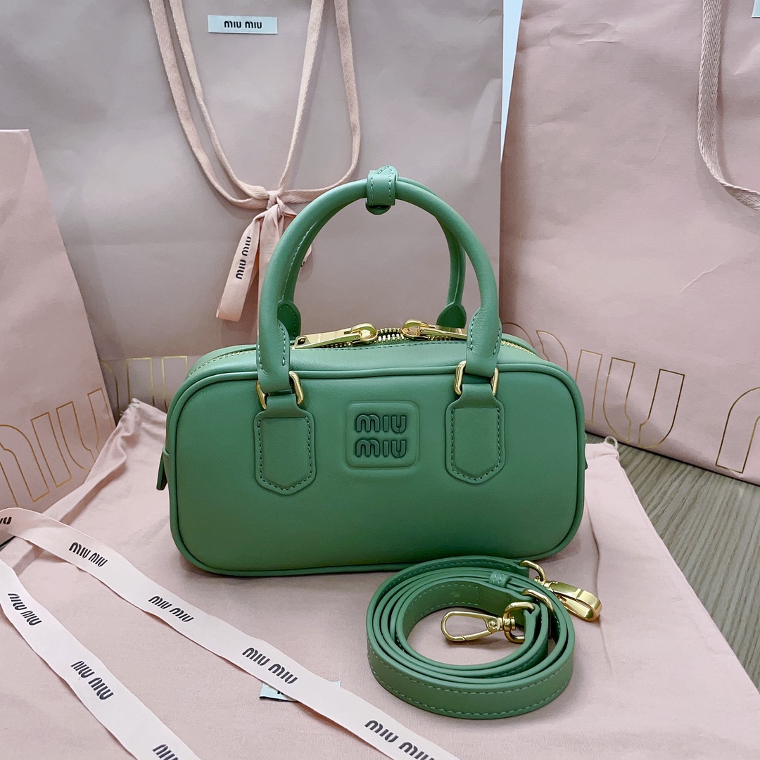 MIU MIU Calfskin Regular Arcadie Top Handle Bag Salvia Miu Miu 04349