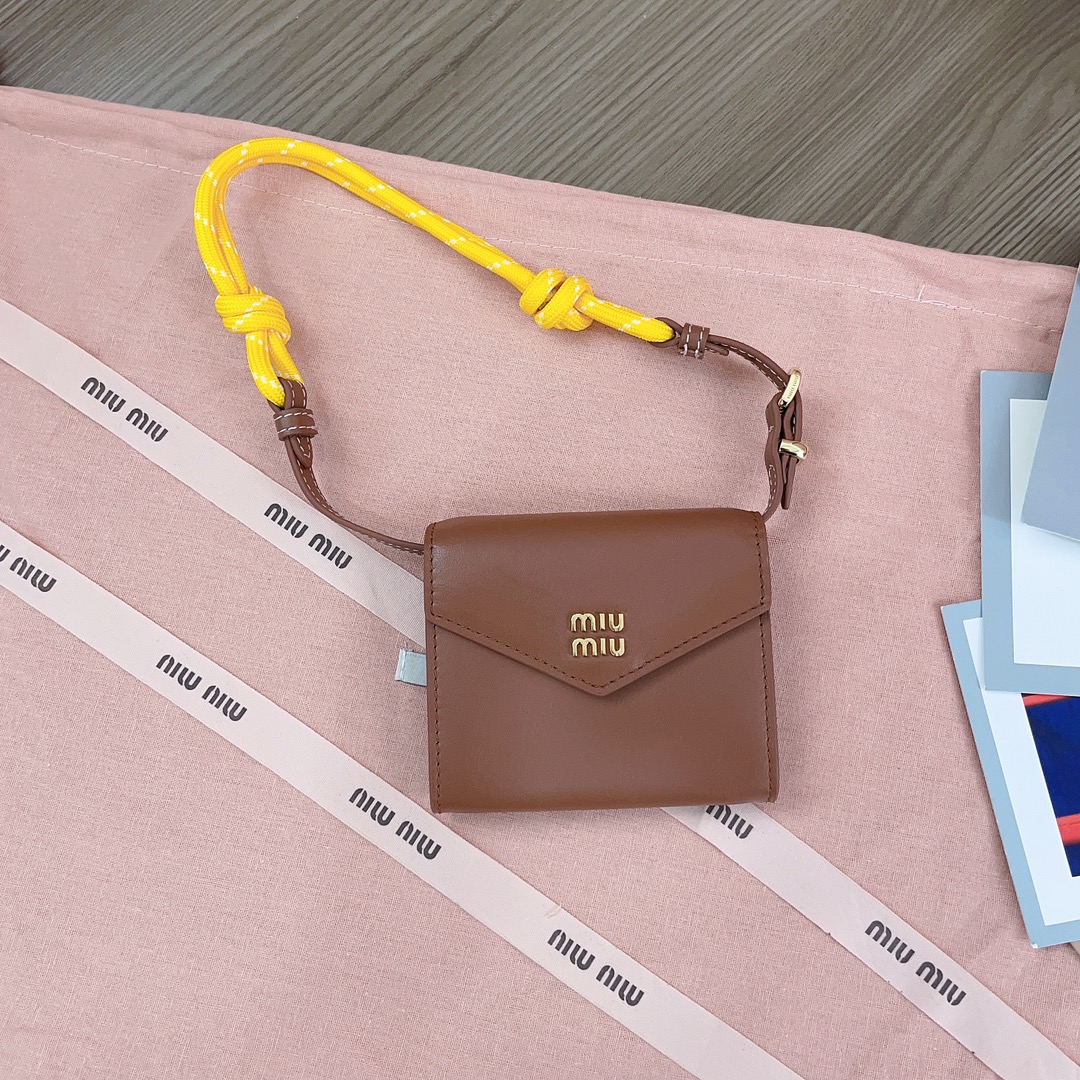 Miu Miu Transformable envelope flap leather wallet strap yellow