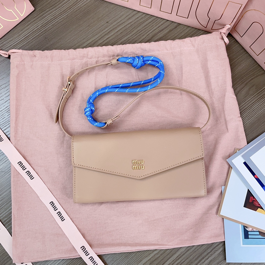 Miu Miu Leather cord strap wallet for Women -BEIGE STARP BLUE