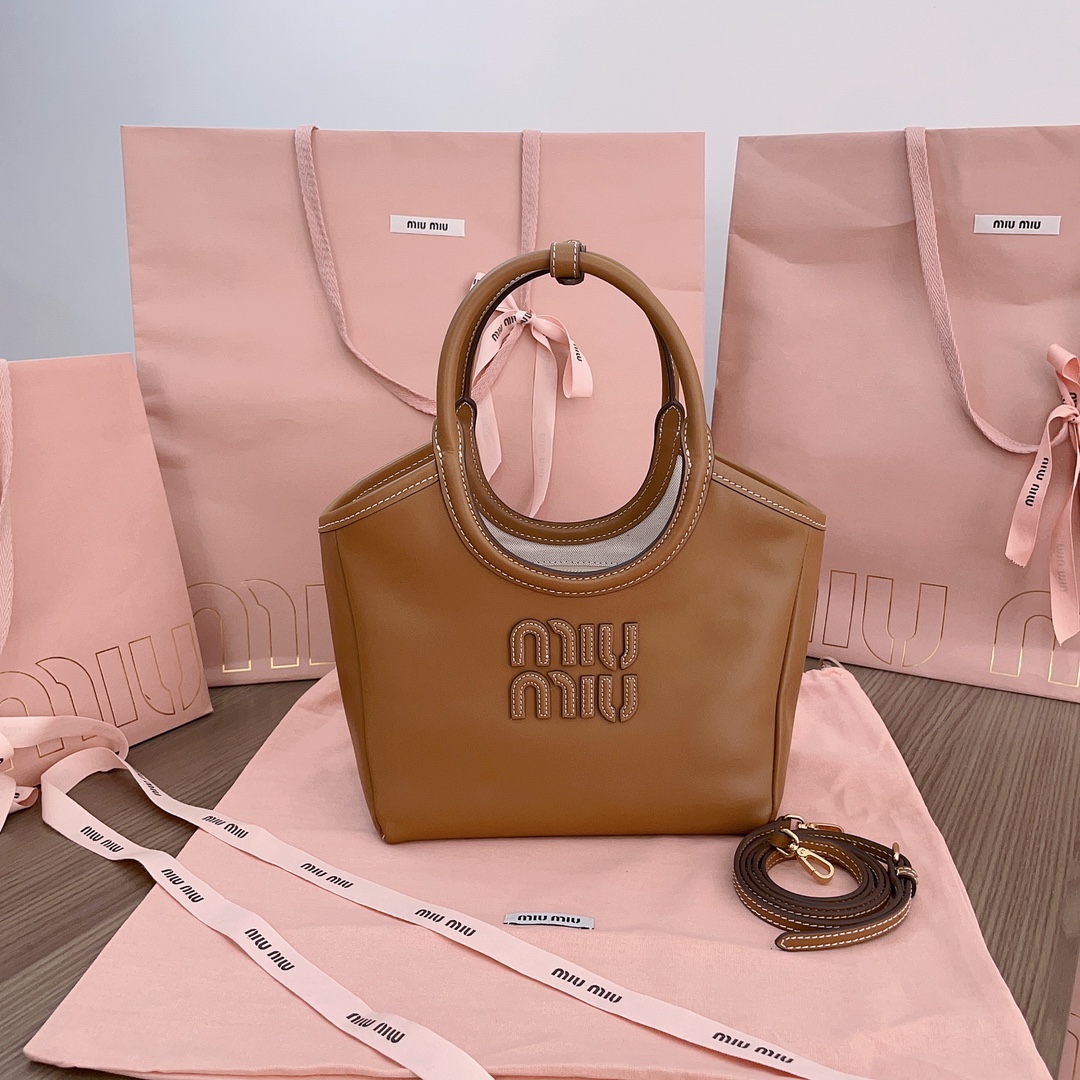 MIU MIU Soft Calf Softy Small Ivy Tote Bag Caramel 1623867