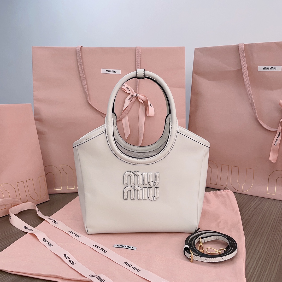 Miu Miu Ivy Leather Tote Bag In White  Miu Miu 04629