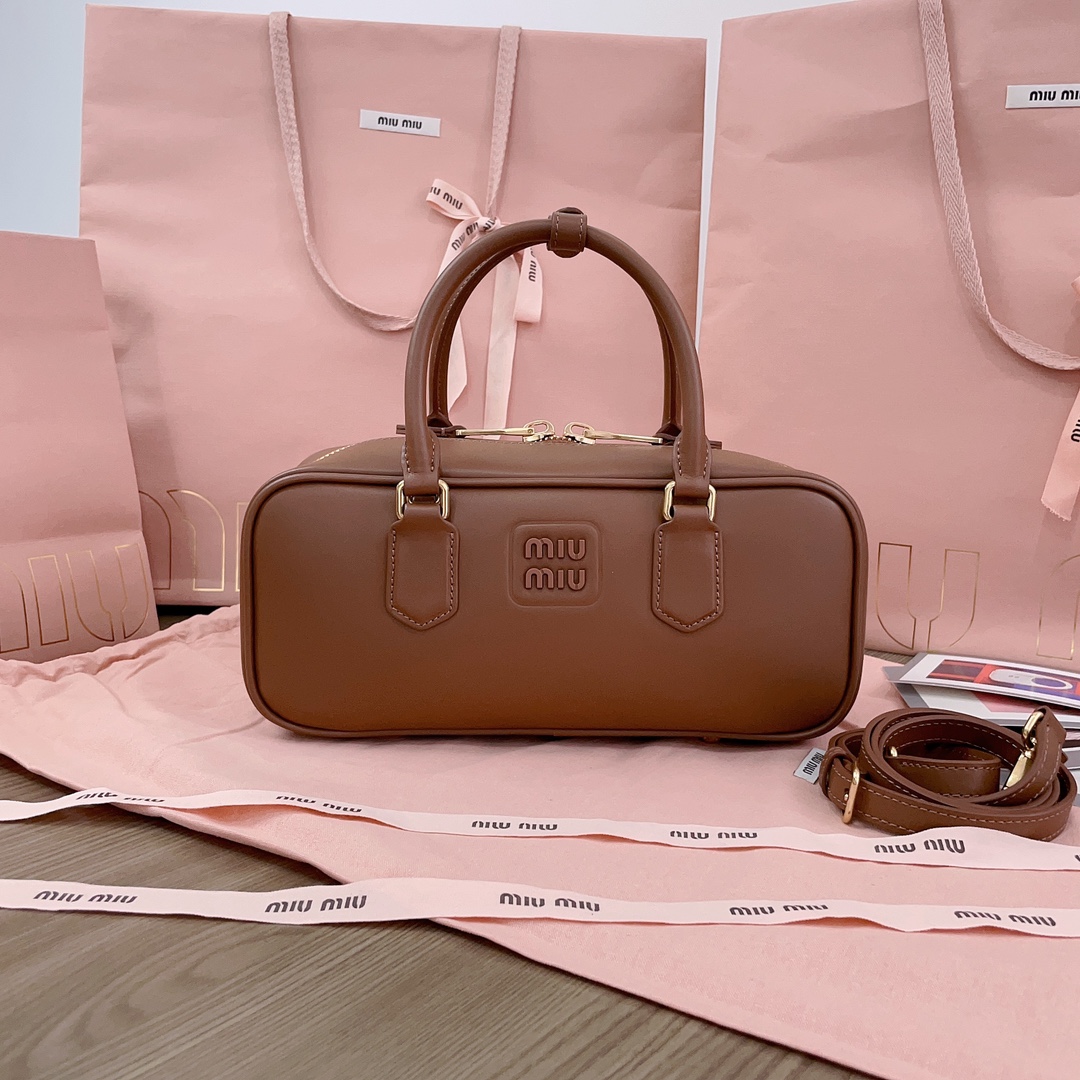 MIU MIU Calfskin Mini Arcadie Top Handle Bag Cognac Miu Miu 04999