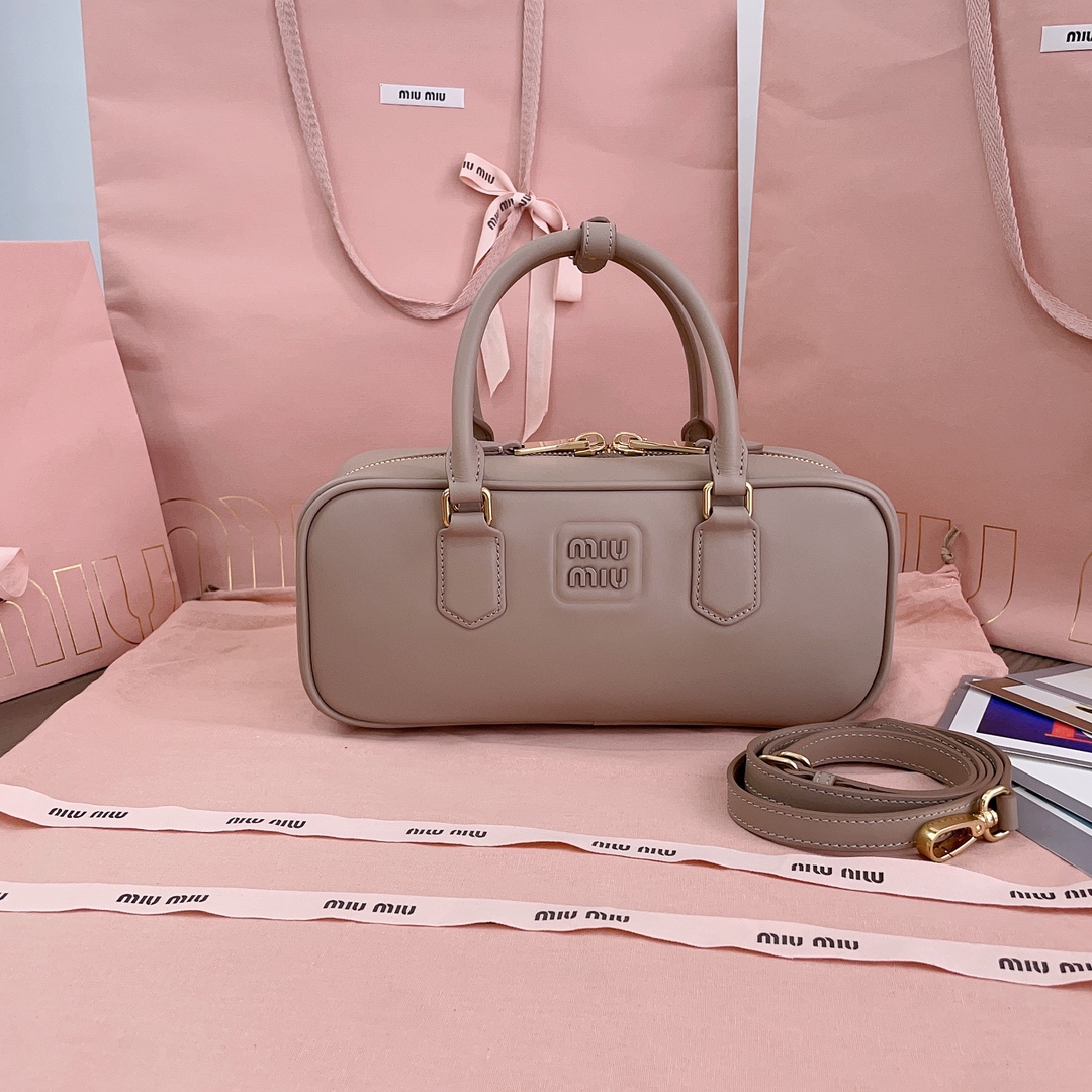 MIU MIU Calfskin Regular Arcadie Top Handle Bag Cameo 1612708